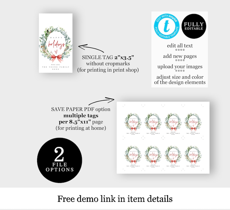 Printable Happy Holidays Tag Template Christmas Decor for - Etsy