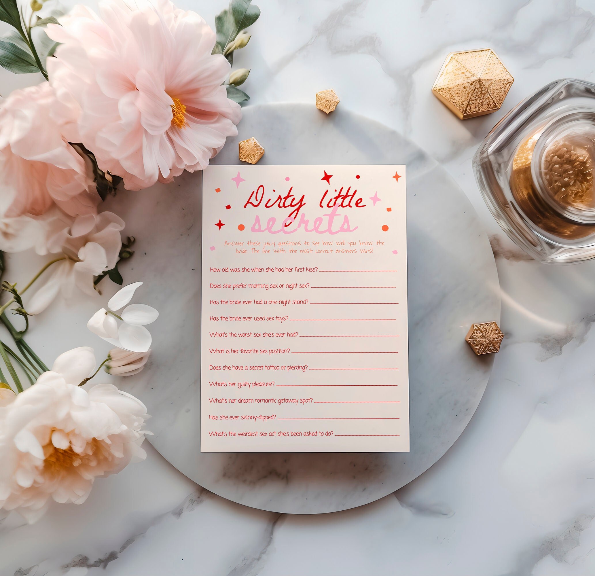 Hen Party Game Download, Hen Do Game, Hand Drawn Bachelorette Dirty Little Secrets, Girls Night Games, Funky Whimsical Hens Party Games #c97