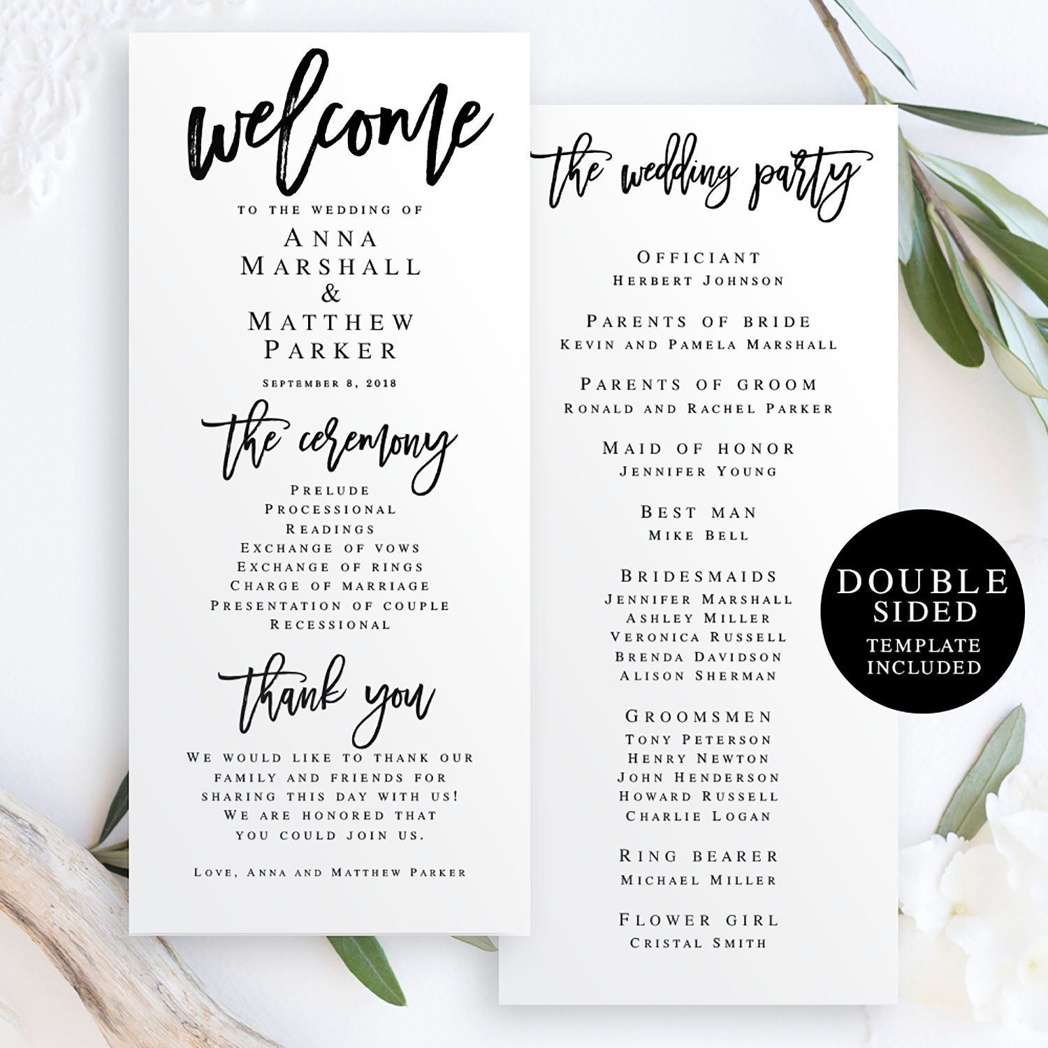 Printable Wedding Program Template Elegant Wedding Program Etsy Singapore