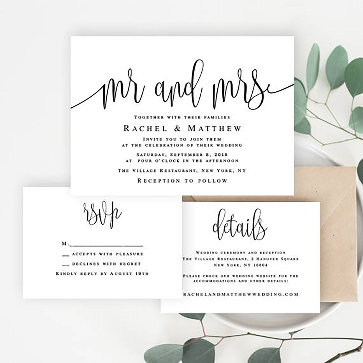 Invitation wedding template Mr and Mrs invitation suite Etsy