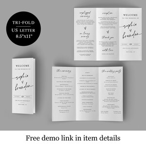 Wedding Program Template, Trifold, Tri-fold, Editable, 100% Editable ...