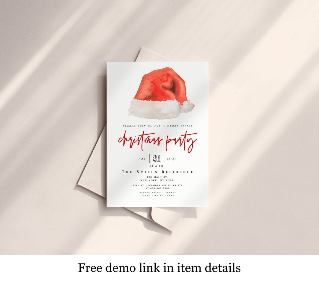 Santa Hat Christmas Party Invitation Template, Digital Download Invite ...