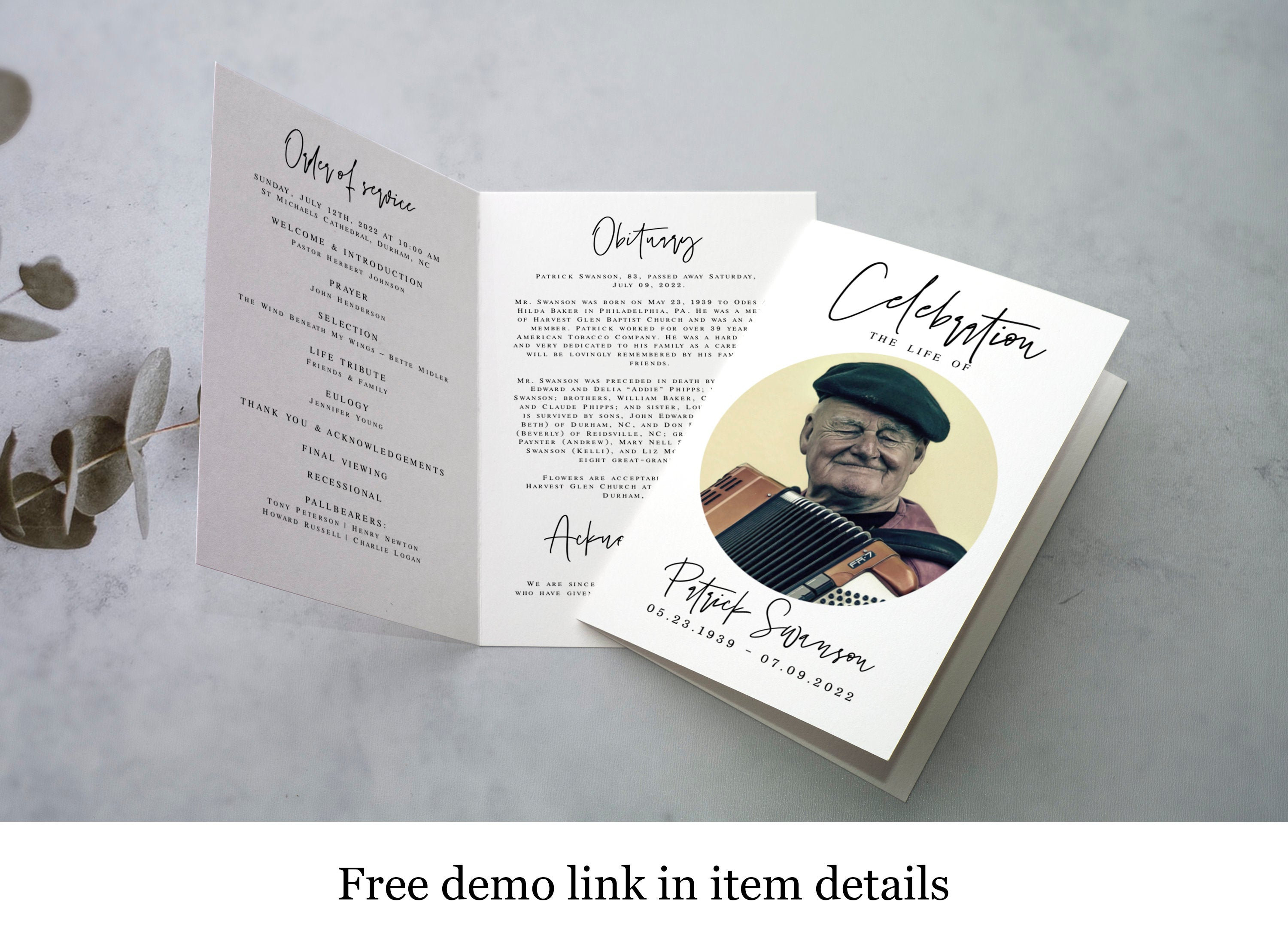 Instant Download Funeral Program Template Photo Celebration - Etsy