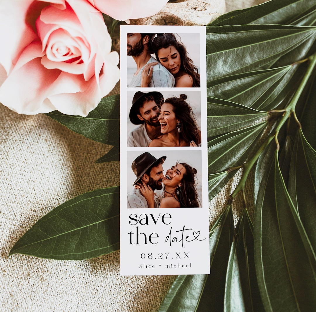 Photo Strip Save the Date, Photo Booth Card Template, Modern Minimalist