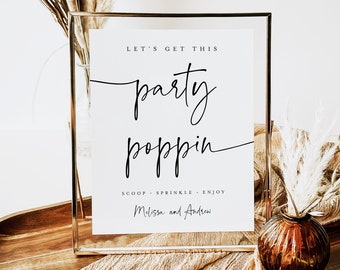Popcorn Bar Sign Template, Instant Download Lets Get This Party Poppin, Popcorn Station, Wedding, Baby Shower, Bridal Party Dessert #f44