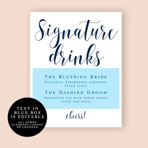 Signature drink sign download Editable template Navy wedding template Navy cocktail sign Signature cocktail sign Wedding drink menu vm23 image 2