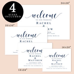 Navy welcome wedding sign printable Welcome wedding template Horizontal welcome sign wedding Editable wedding sign Navy welcome sign vm23 image 3