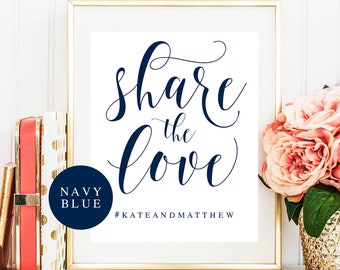 Comparta el signo de amor Hashtag signo de boda Plantilla de boda azul marino Decoración de boda azul marino Plantilla editable Signo de boda en redes sociales #vm23