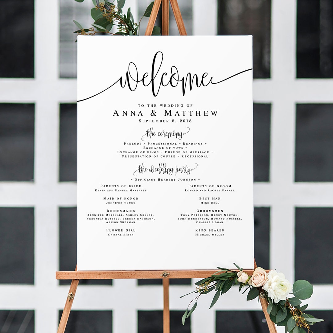 Wedding Program Template Summer Wedding Program Sign Rustic Welcome ...