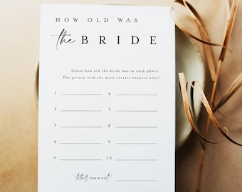 How Old Was the Bride, Minimalist Bridal Shower Game, Guess Bride Age Game, How Old Was the Bride To Be Bridal Shower Game Template diy #f41
