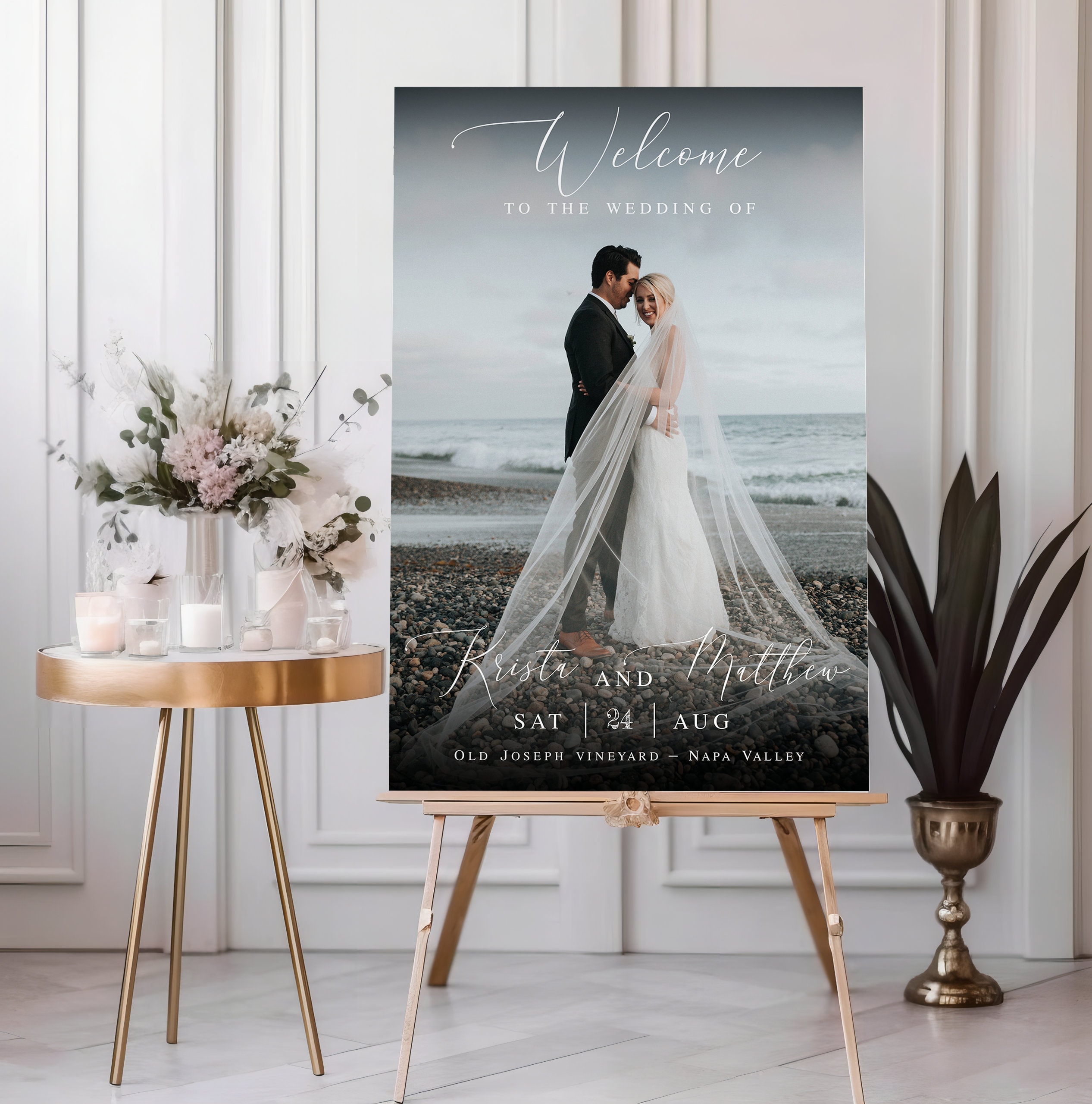 Photo Wedding Sign Template, Welcome Board Printable, Fully
