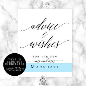 Wedding advice sign Editable template Advice and wishes for the new Mr and Mrs Advice for the bride and groom sign Leave your wishes vm51 image 2