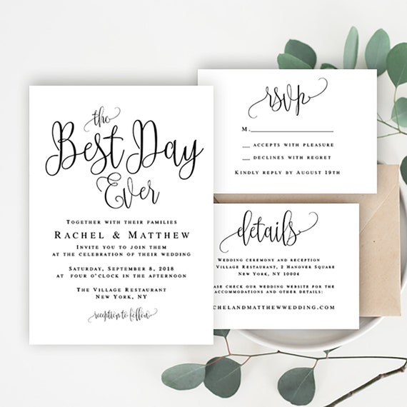 Best Day Ever Invitation Diy Wedding Invitation Kit Rustic Etsy