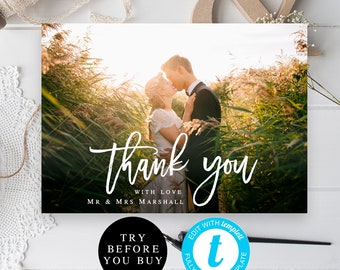 Wedding photo thank you card Custom thank you card Photo thank you card Instant download Thank you card template wedding Templett DIY #vm91