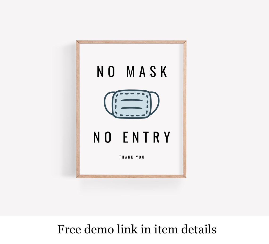 No Mask No Entry Template Fully Editable Text Printable - Etsy