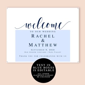 Navy welcome wedding sign printable Welcome wedding template Horizontal welcome sign wedding Editable wedding sign Navy welcome sign vm23 image 2