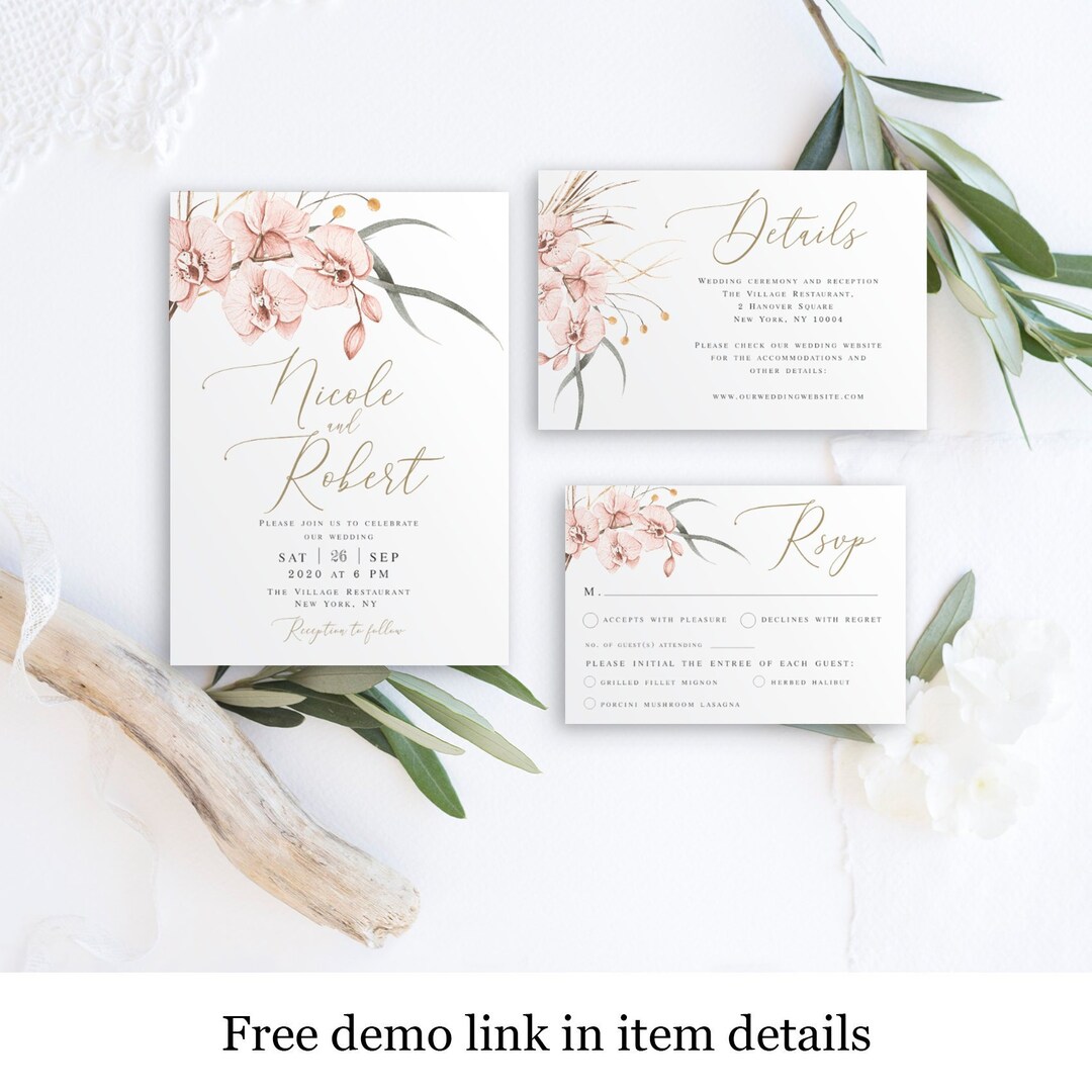 Wedding Invite Set, Printable Template, 100% Editable, Templett ...