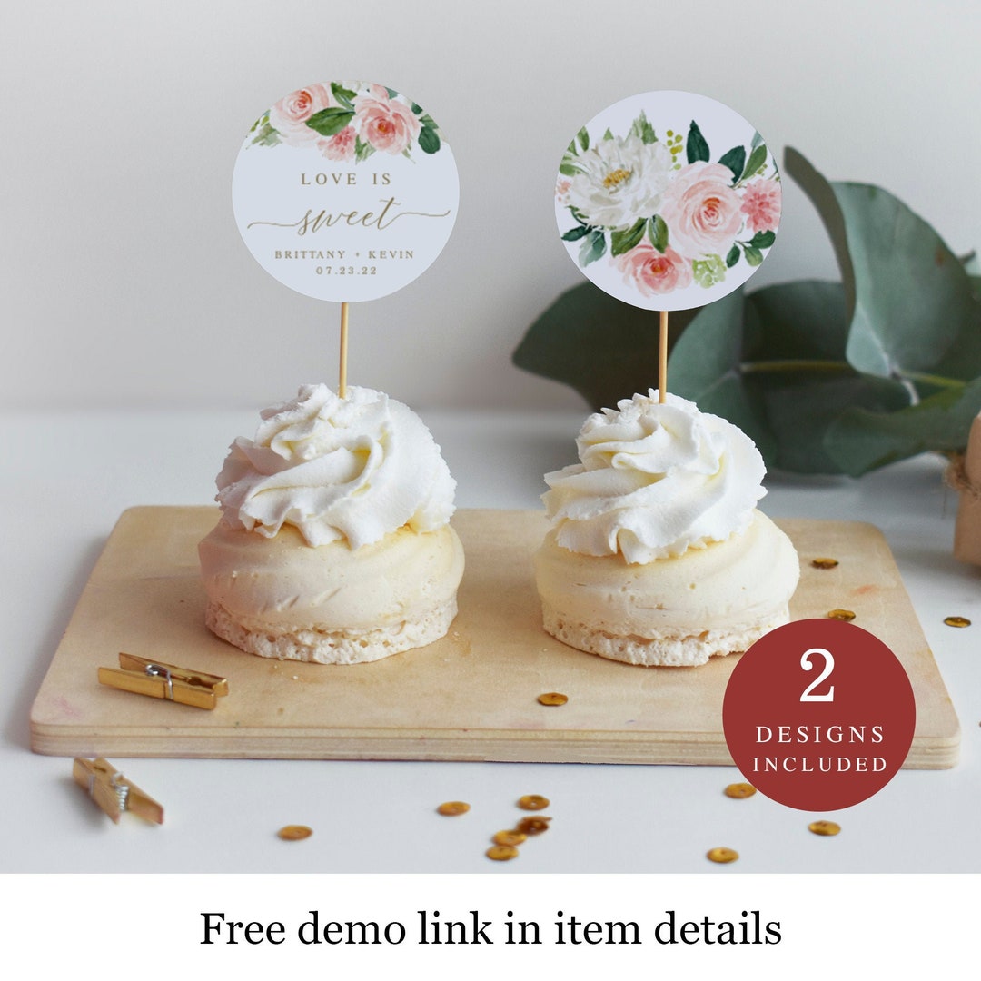 Round Cupcake Topper Template, Printable Wedding Favor Tag, Custom Bridal Shower Label, Instant ...