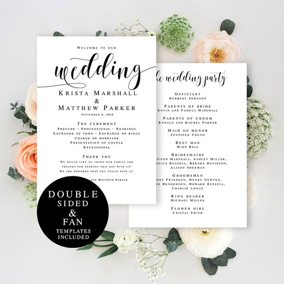 Program Fan Template Editable Diy Template Wedding Program Etsy