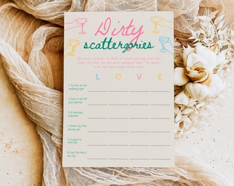 Dirty Scattergories, Bachelorette Party Dirty Scattergories Game, Hand Drawn Bachelorette Weekend Games, Dirty Scattergories Games #c97