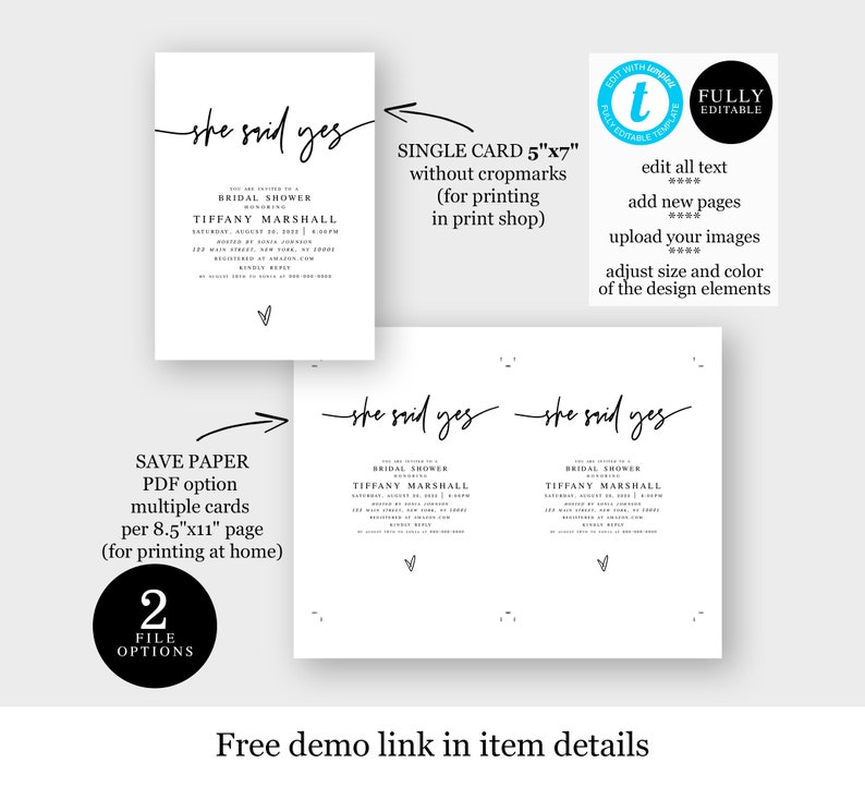 Bridal Shower Invite Invitation Template 100 Editable Text Etsy