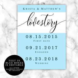 Love Story Sign Printable Wedding Sign Template Editable Love Story Wedding Signs Wedding Dates ...