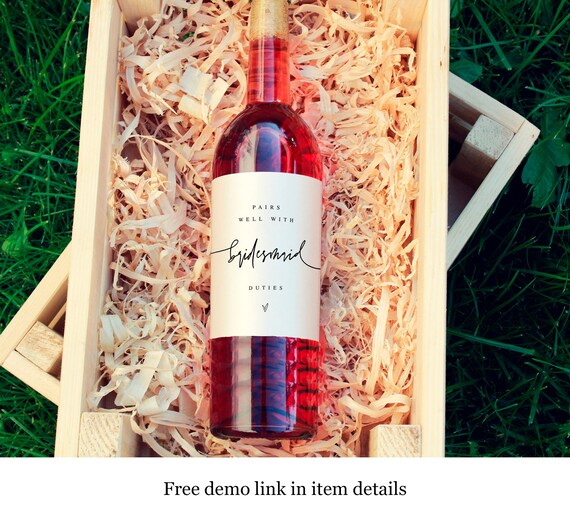 Printable Pairs Well With Bridesmaid Duties Wine Label - Etsy
