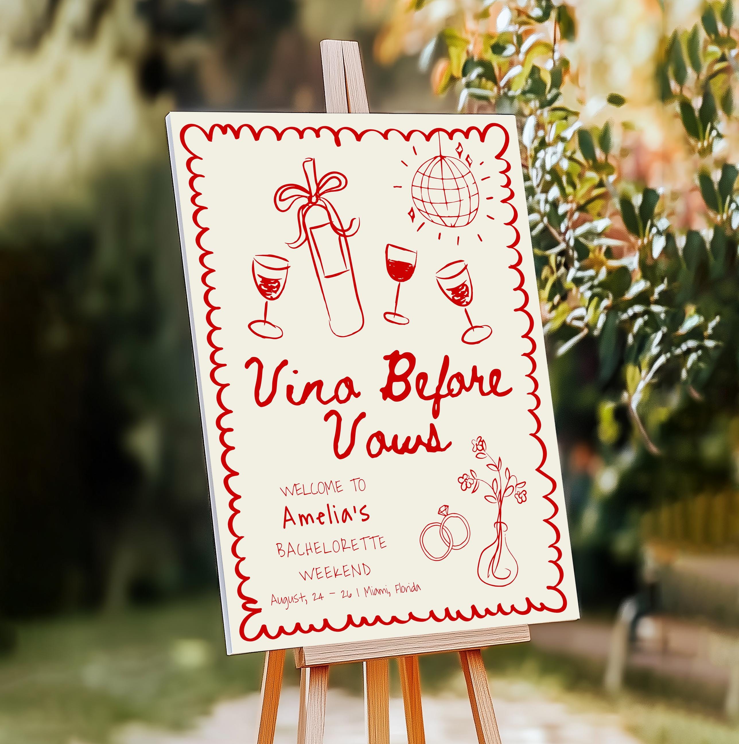 Vino Before Vows Sign, Editable Vino Before Vows Bachelorette Decor ...