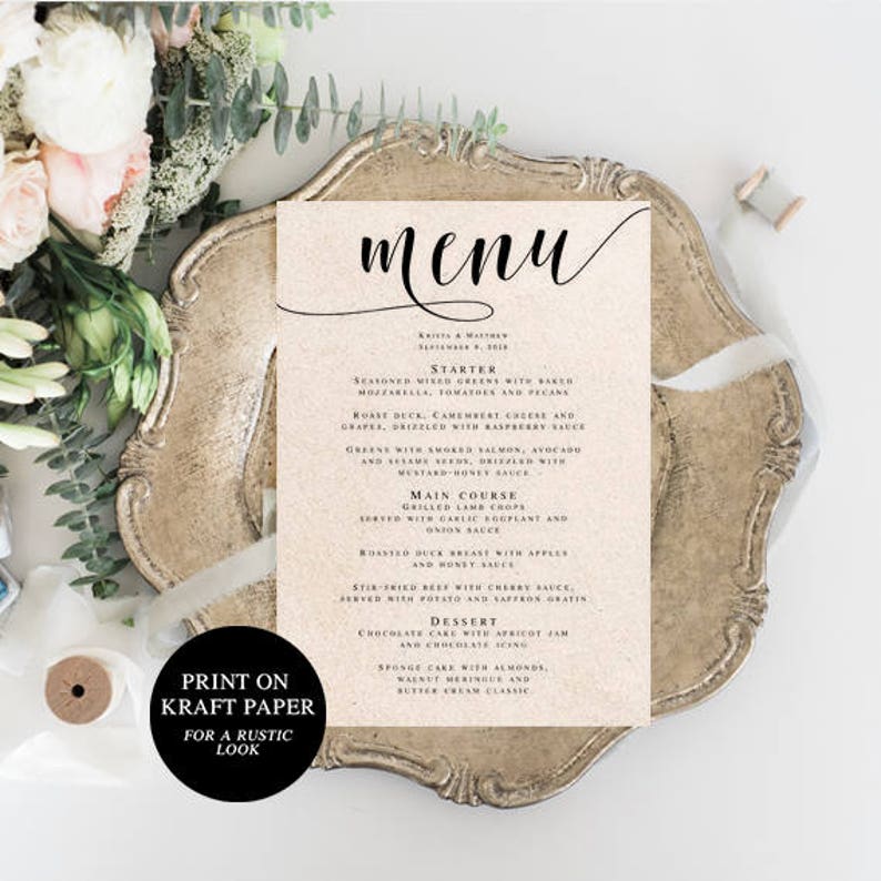 Menu Card Template Editable Template Bridal Shower Menu Etsy Menu Card Template Editable Template Bridal Shower Menu Etsy