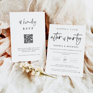 Happily Ever After Party Invitation With QR Code RSVP, Reception Party Invitation Template, Modern Wedding Elopement Announcement Card #f43