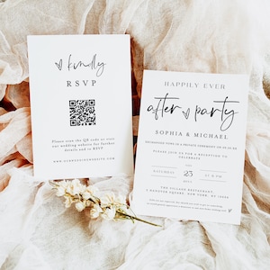 Happily Ever After Party Invitation With QR Code RSVP, Reception Party Invitation Template, Modern Wedding Elopement Announcement Card #f43