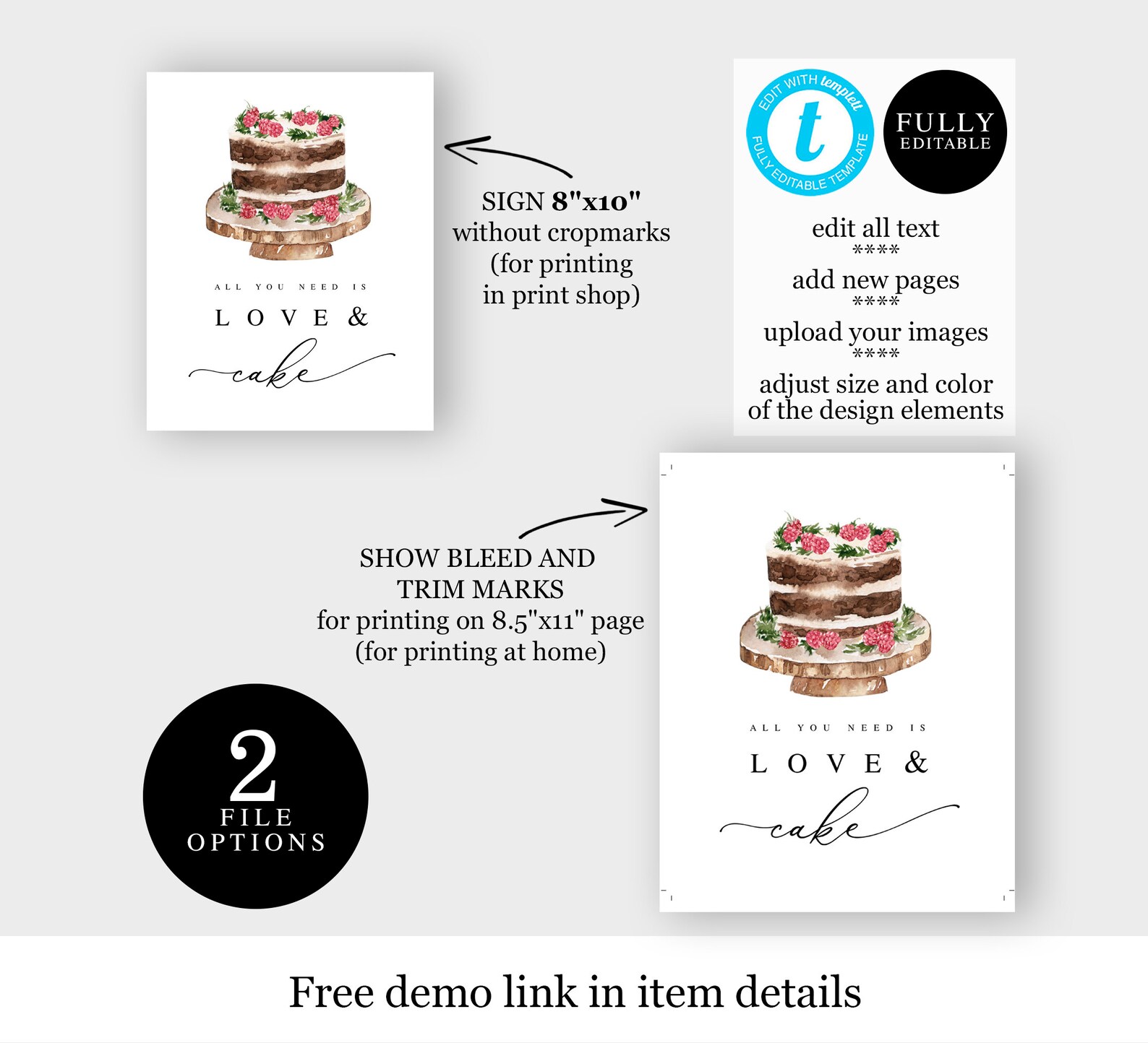 Sign Printable All You Need is Love and Cake Sign Template Etsy