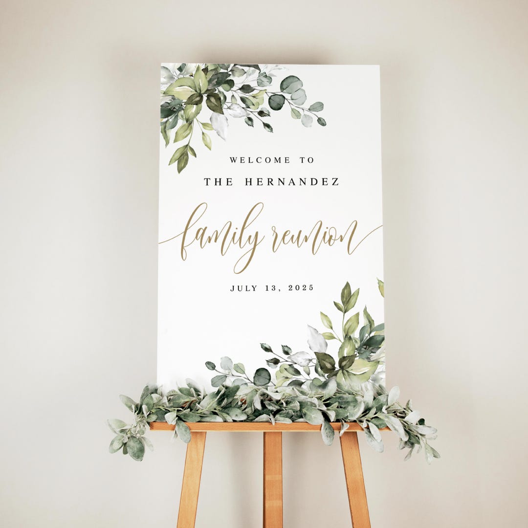 Family Reunion Welcome Sign Printable, Greenery BBQ Family Get Together ...