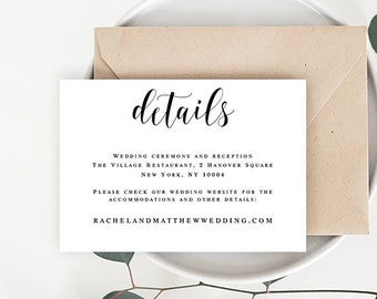 Wedding details card Calligraphy details template Wedding details printable template Enclosure card templates Wedding information card #vm31