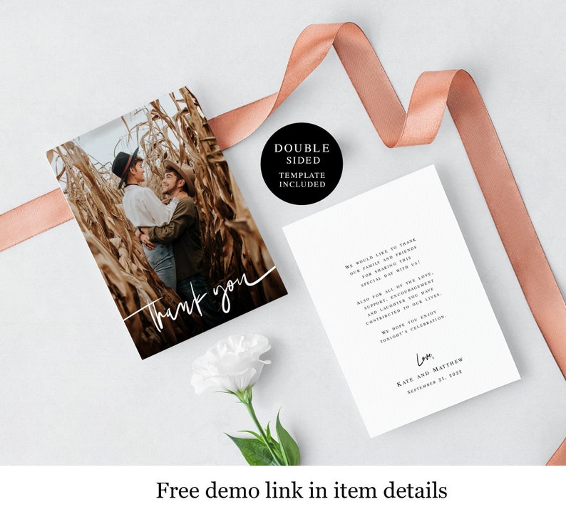 Thank you note template Thank you wedding Photo thank you card Self-Editing Instant download Thank you card template wedding Templett #f24