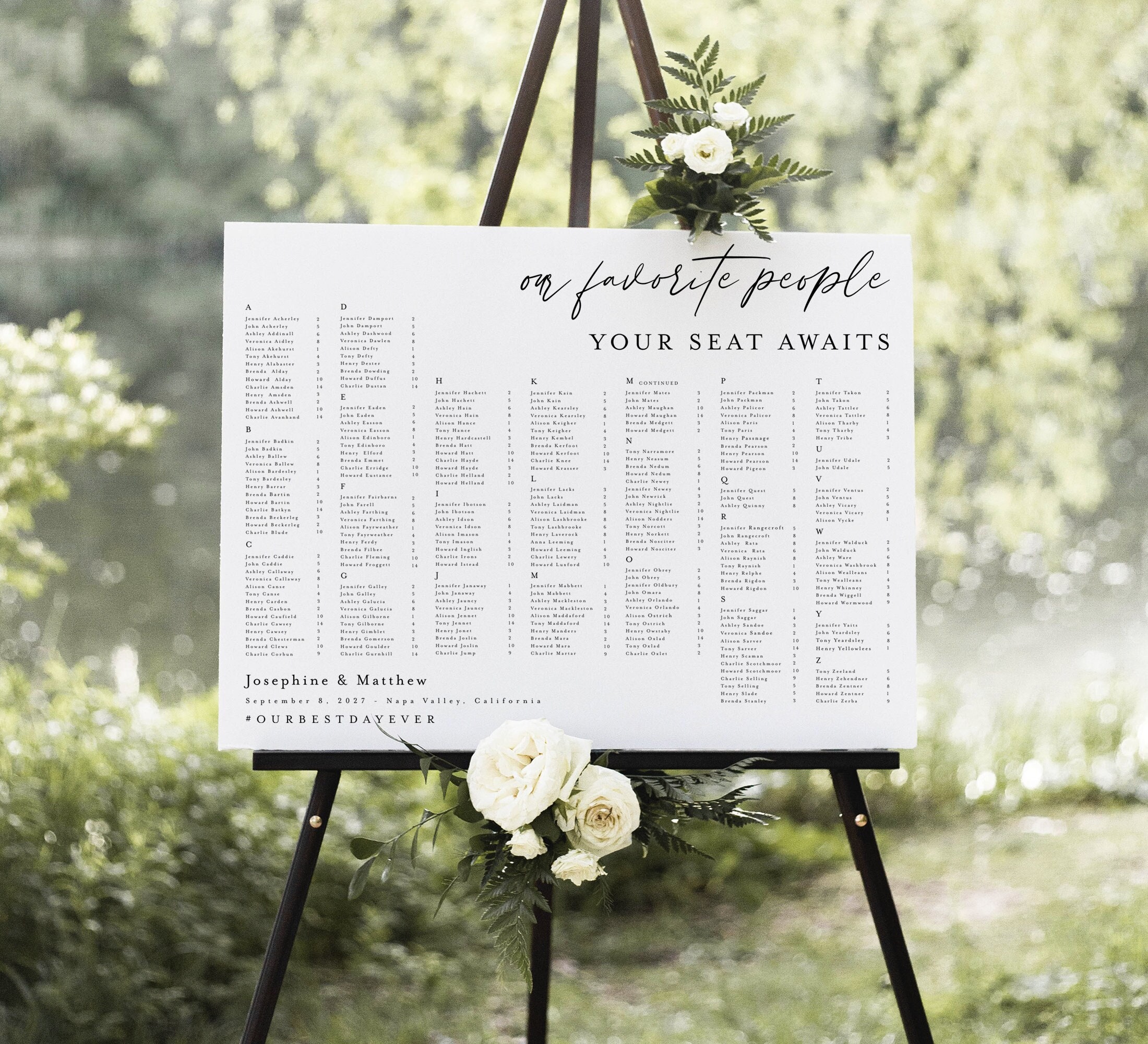 Plano de asientos alfabético minimalista, plano de asientos para bodas modernas, plano de asientos para nuestras personas favoritas, plano de asientos para despedidas de soltera #f48