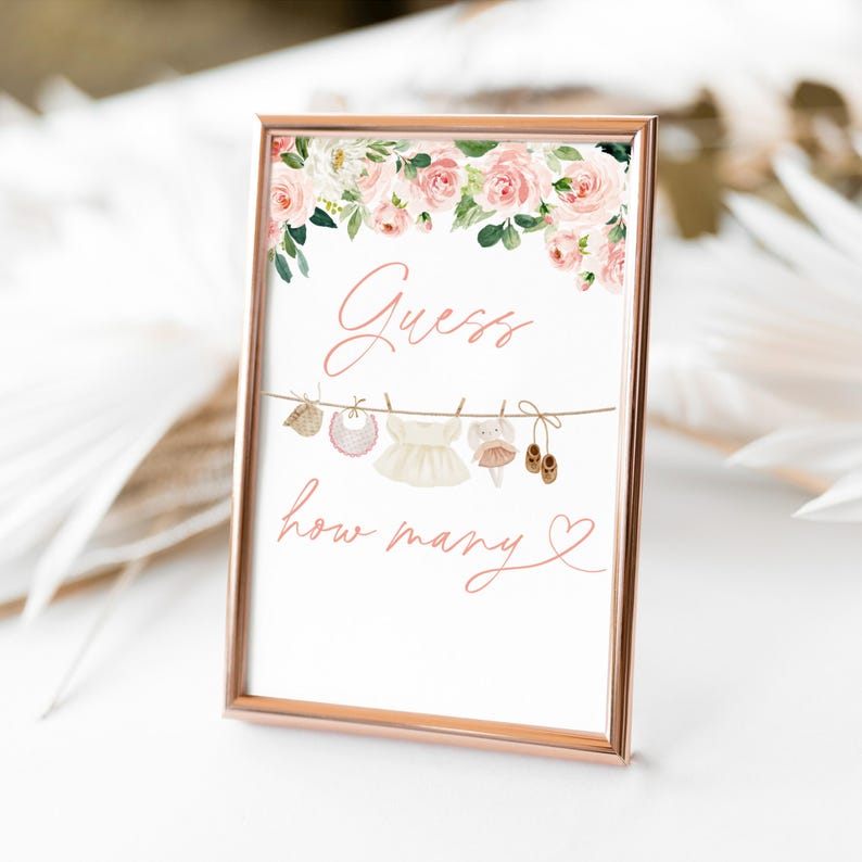 Guess How Many Game Sign Baby Shower, Floral Printable Guessing Game ...