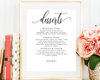 Dessert menu sign Wedding template printable Dessert sign for wedding pdf Dessert menu template Dessert table sign Buffet food sign #vm11