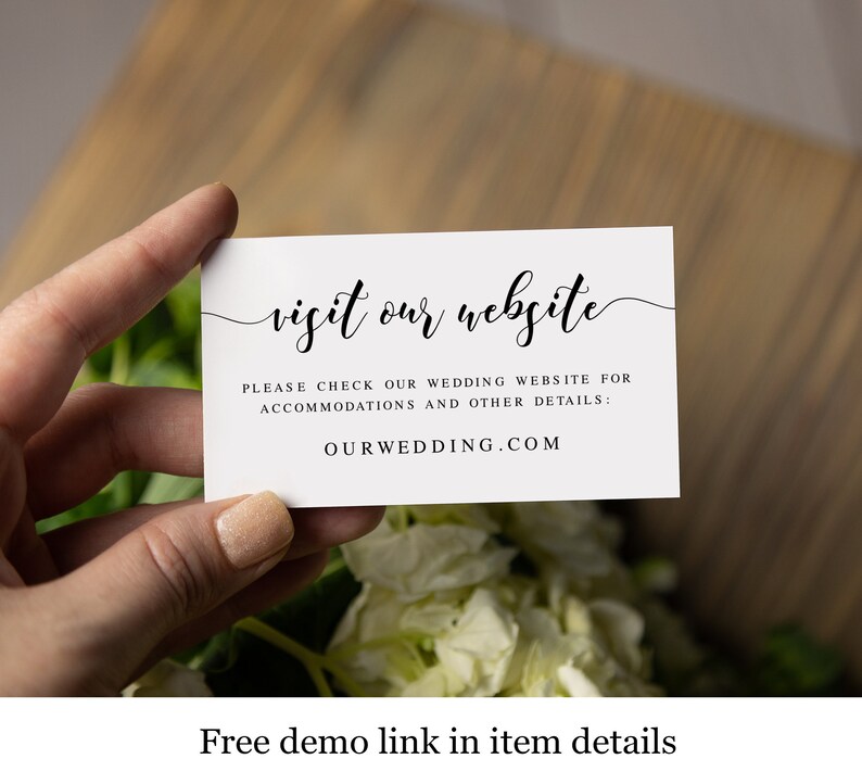 Wedding Website Card Template Invitation Insert Invite Enclosure Try Before You Buy #vmt510 Templett 100/% Editable Text Information