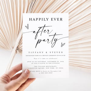 Happily Ever After Party Invitation, Reception Party Invitation Template, Modern Wedding Elopement Announcement Card, Reception Invite #f37