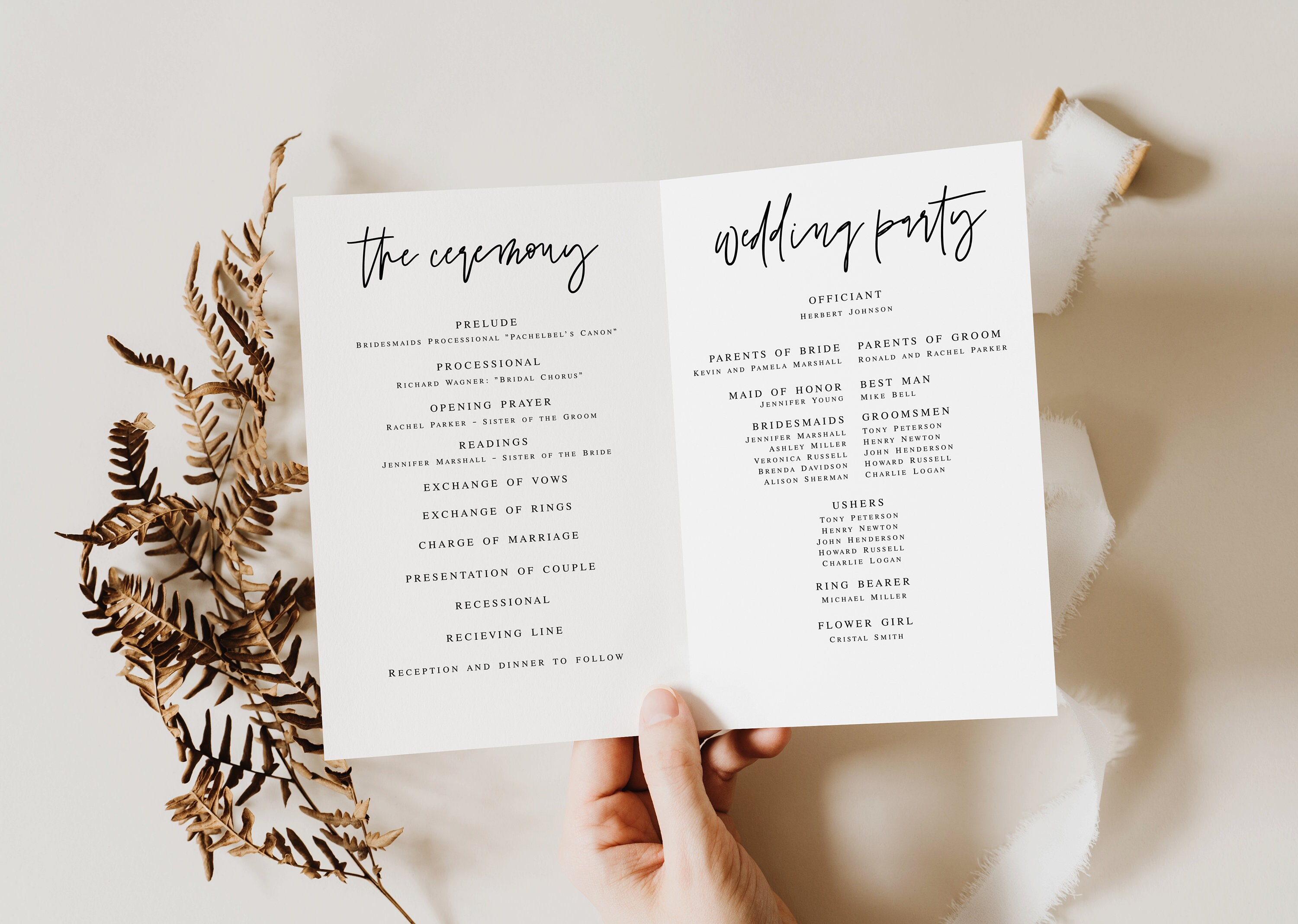 Folded Wedding Program Template Folded Wedding Program Printable Folded ...