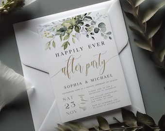 Happily Ever After Party Invitation, Reception Party Template, Elopement, Digital Download, Customize, Printable, Minimalist, Heart DIY #c61