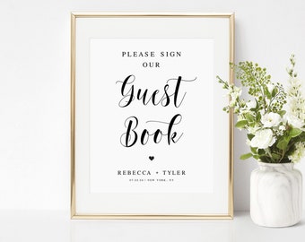 Please Sign Our Guestbook Sign Template, 100% Editable Text, Try Before You Buy, Wedding Printables, Digital Download, Custom, Heart #vmt110