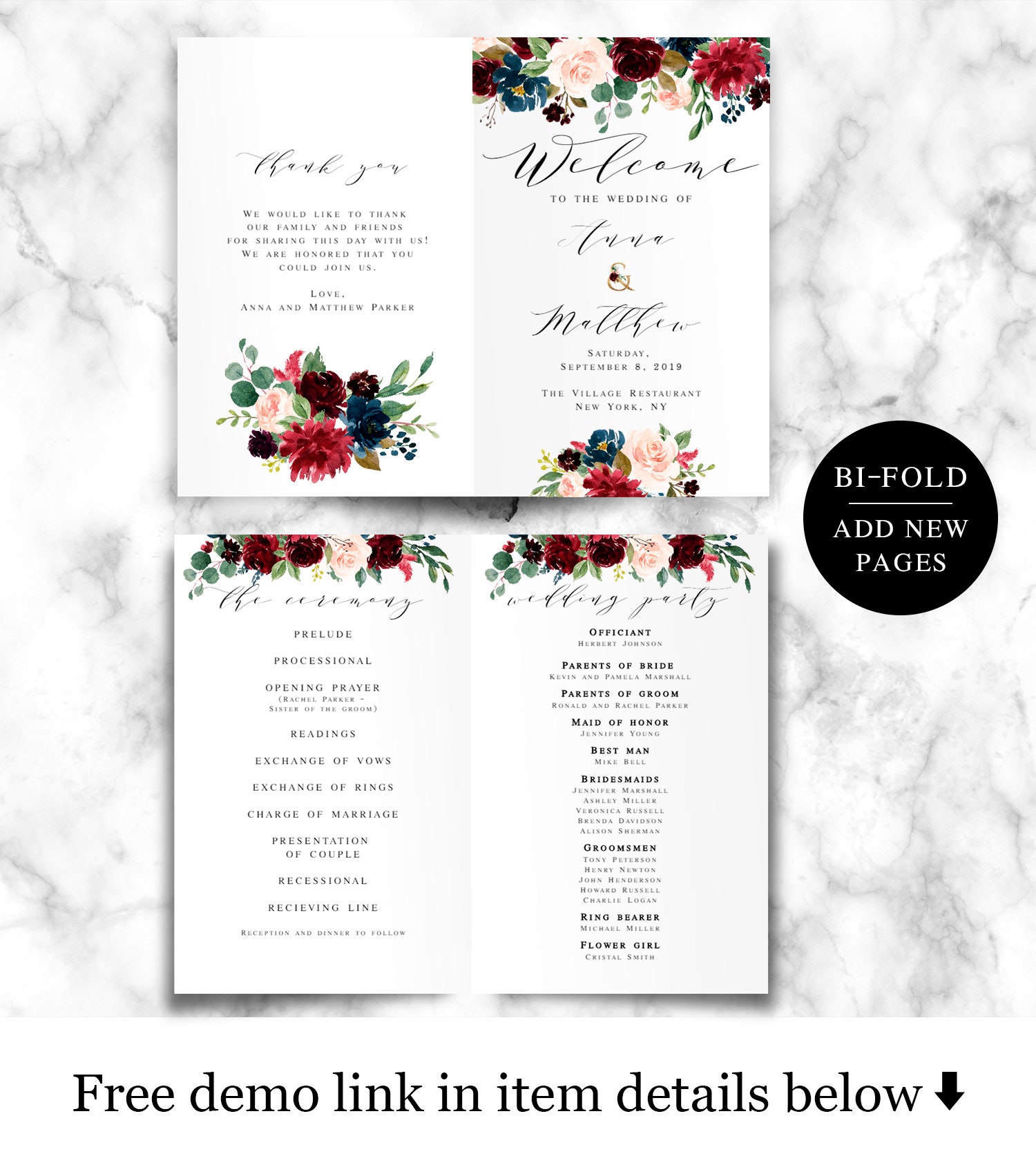 Wedding Program Booklet Template Fully Editable Text Instant Etsy Wedding Program Booklet Template Fully Editable Text Instant Etsy