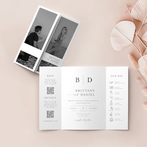 Gatefold Wedding Invitation With QR Code, Wedding Invite Template, Monogram Gate Fold, QR Code RSVP, 100% Editable, Details, Timeline #f37m