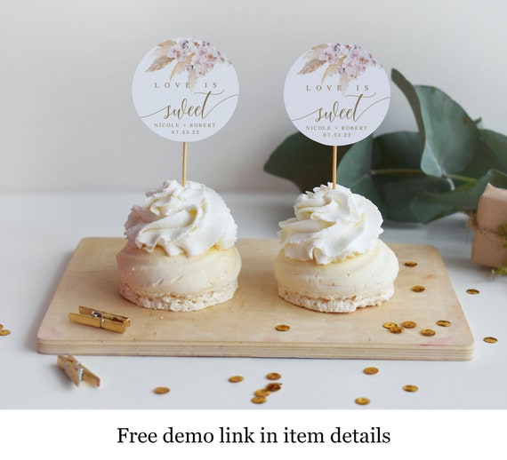 Round Cupcake Topper Template Printable Wedding Favor Tag - Etsy