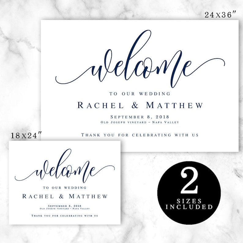 Navy wedding welcome sign printable Welcome wedding template Horizontal welcome sign wedding Editable wedding sign Nautical wedding vm13 image 2