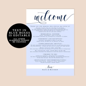 Navy wedding template Wedding itinerary instant download Editable wedding welcome bag note Navy wedding Nautical wedding decorations vm23 image 3