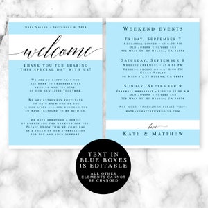 Editable wedding welcome note Wedding welcome bag note printable Wedding template itinerary download Itinerary template printable DIY vm51 image 2