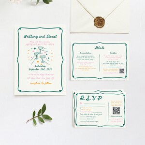 Hochzeitseinladungen Set, Hochzeitseinladungen Set Handgezeichnet Orange, Handgezeichnete Hochzeitseinladung #C97